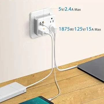 Multi Plug Outlet, USB Wall Charger Outlet Extender with High Speed 2.4A 2USB 3AC Outlets No Surge Protector Travel Power Strip, Outlet Splitter Cruise Ship Accessories Plug Extender(Gray)