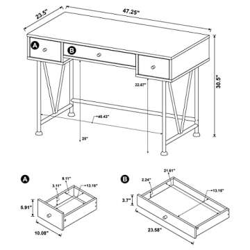 Stylish Rustic 47-Inch Writing Desk with Storage