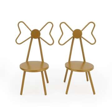 Miniature Chairs Set of 2Pcs Dollhouse Furniture Bistro Chair (Pack of 2) Butterfly Backrest Designed Miniature Soldier Metal Chair Model Accessories Iron Dinning Chair Decoration (Yellow)