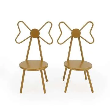 Miniature Chairs Set of 2Pcs Dollhouse Furniture Bistro Chair (Pack of 2) Butterfly Backrest Designed Miniature Soldier Metal Chair Model Accessories Iron Dinning Chair Decoration (Yellow)