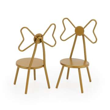 Miniature Chairs Set of 2Pcs Dollhouse Furniture Bistro Chair (Pack of 2) Butterfly Backrest Designed Miniature Soldier Metal Chair Model Accessories Iron Dinning Chair Decoration (Yellow)