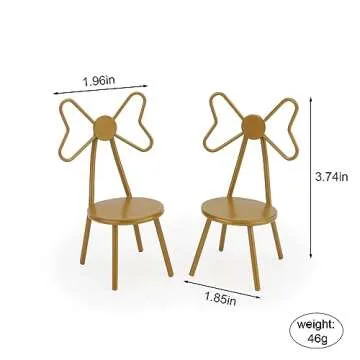 Miniature Chairs Set of 2Pcs Dollhouse Furniture Bistro Chair (Pack of 2) Butterfly Backrest Designed Miniature Soldier Metal Chair Model Accessories Iron Dinning Chair Decoration (Yellow)