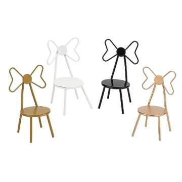 Miniature Chairs Set of 2Pcs Dollhouse Furniture Bistro Chair (Pack of 2) Butterfly Backrest Designed Miniature Soldier Metal Chair Model Accessories Iron Dinning Chair Decoration (Yellow)