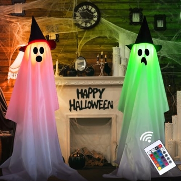 Halloween Ghosts Decorations - Light Up Remote Control 2 Pack for Spooky Vibes
