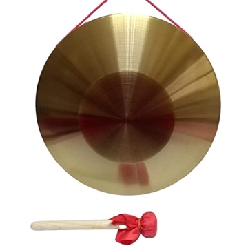 Chinese Copper Gong with Mallet and Red Ribbon