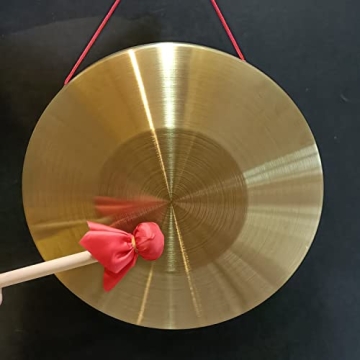 Chinese Copper Gong with Mallet and Red Ribbon