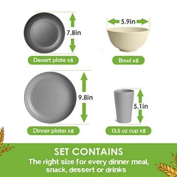 Teivio 32-Piece Kitchen Plastic Wheat Straw Dinnerware Set, Service for 8, Dinner Plates, Dessert Pl...