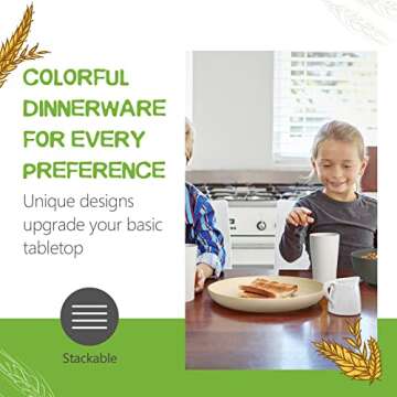 Teivio 32-Piece Kitchen Plastic Wheat Straw Dinnerware Set, Service for 8, Dinner Plates, Dessert Plate, Cereal Bowls, Cups, Unbreakable Colorful Plastic Outdoor Camping Dishes, Gray Stone