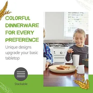 Teivio 32-Piece Kitchen Plastic Wheat Straw Dinnerware Set, Service for 8, Dinner Plates, Dessert Plate, Cereal Bowls, Cups, Unbreakable Colorful Plastic Outdoor Camping Dishes, Gray Stone