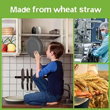 Teivio 32-Piece Kitchen Plastic Wheat Straw Dinnerware Set, Service for 8, Dinner Plates, Dessert Plate, Cereal Bowls, Cups, Unbreakable Colorful Plastic Outdoor Camping Dishes, Gray Stone