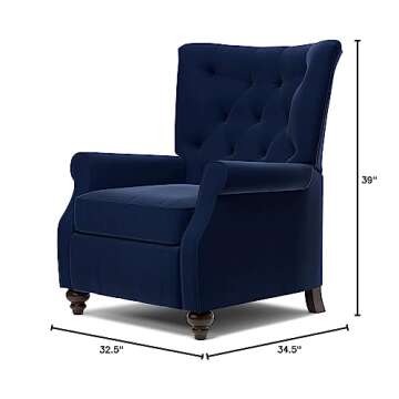 Domesis Kursi 32.5" Wide Rolled Arm Classic and Traditional Push Back Recliner Chair with Solid Wood Spindle Legs, Tufted Back with Nail Head Trim for Living Room, Bedroom, Navy Blue Velvet