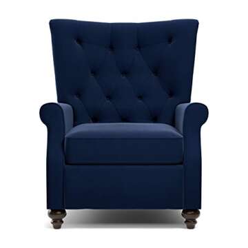 Domesis Kursi 32.5" Wide Rolled Arm Classic and Traditional Push Back Recliner Chair with Solid Wood Spindle Legs, Tufted Back with Nail Head Trim for Living Room, Bedroom, Navy Blue Velvet