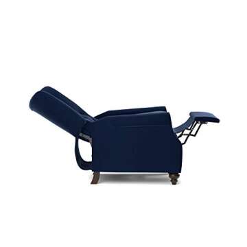 Domesis Kursi 32.5" Wide Rolled Arm Classic and Traditional Push Back Recliner Chair with Solid Wood Spindle Legs, Tufted Back with Nail Head Trim for Living Room, Bedroom, Navy Blue Velvet