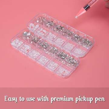 BUNNIEBEAUTY 2700 pcs Nail Pearls and Nail Crystals Rhinestones Diamonds Kit with Premium Wax Pencil for rhinestones, for Nail Decorations and nail art, Nail charms and gems, Gifts for Women