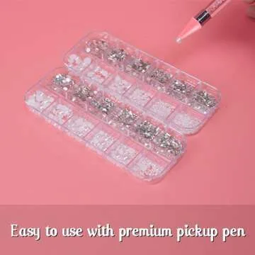 BUNNIEBEAUTY 2700 pcs Nail Pearls and Nail Crystals Rhinestones Diamonds Kit with Premium Wax Pencil for rhinestones, for Nail Decorations and nail art, Nail charms and gems, Gifts for Women