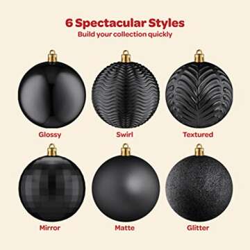 Christmas Ornaments Set of 36 - Beautiful [Black] Christmas Tree Decorations Ornaments Set - 6 Style Christmas Ball Ornaments - Shatterproof/Pre-Strung - for Holiday/Party/Decorations/DIY
