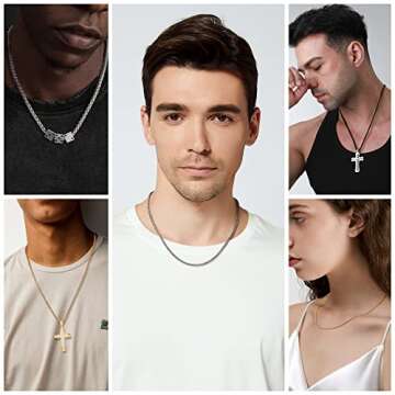 Garysiom 3 Pcs Chain Necklace for Men, 4mm Stainless Steel Gold Black and Silver Wheat Chains for Me...