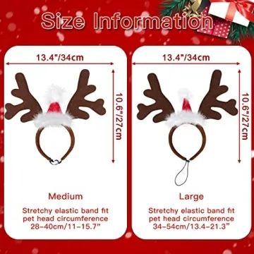 BWOGUE Dog Elk Antler Headband with Santa Hat