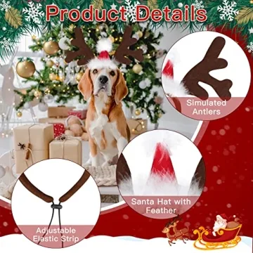 BWOGUE Dog Elk Antler Headband with Santa Hat