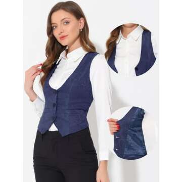 Allegra K Vintage Vest for Women's Button Up Jacquard Steampunk Suit Waistcoat with Pockets Medium D...