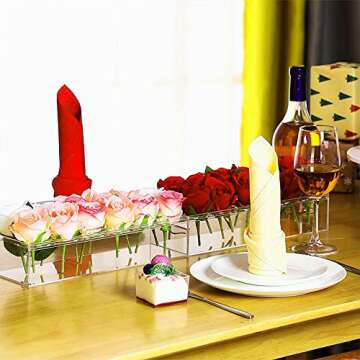 Acrylic Flower Vase Rectangular Floral Centerpiece for Dining 15.7 Inches Long Clear Acrylic Vase with Holes for Flowers- Acrylic Rectangle Vase for Weddings Home Decor (15.7 Inches - 22 Holes)