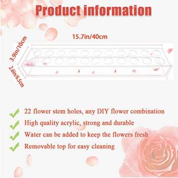 Acrylic Flower Vase Rectangular Floral Centerpiece for Dining 15.7 Inches Long Clear Acrylic Vase with Holes for Flowers- Acrylic Rectangle Vase for Weddings Home Decor (15.7 Inches - 22 Holes)