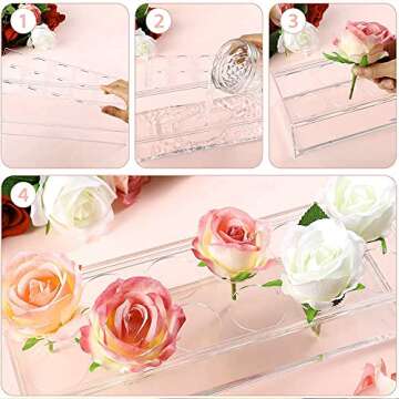Acrylic Flower Vase Rectangular Floral Centerpiece for Dining 15.7 Inches Long Clear Acrylic Vase with Holes for Flowers- Acrylic Rectangle Vase for Weddings Home Decor (15.7 Inches - 22 Holes)