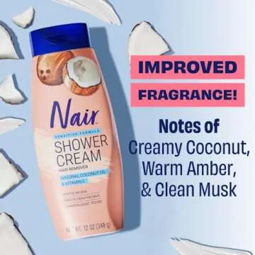 Nair Sensitive Shower Cream Hair Remover with Natural Coconut Oil and Vitamin E, Body Hair Removal C...