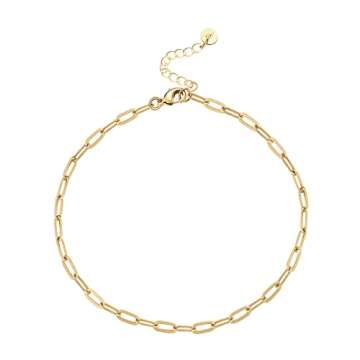 PAVOI 14K Gold Plated Snake and Marina Link Flat Gold Anklets for Women (Paperclip, Yellow Gold Plated)