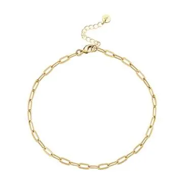 PAVOI 14K Gold Plated Snake and Marina Link Flat Gold Anklets for Women (Paperclip, Yellow Gold Plated)