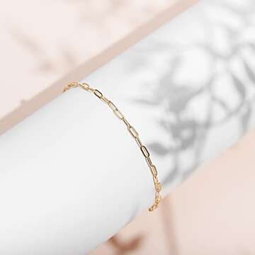 PAVOI 14K Gold Plated Snake and Marina Link Flat Gold Anklets for Women (Paperclip, Yellow Gold Plated)
