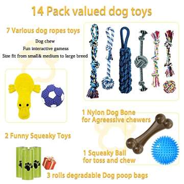 MLCINI Dog Toys Rope Dog Toys Dog Toy Set 14 Pack Dog Squeaky Ball Plush Dog Toys Nylon Dog Bone Dog Toys for Aggressive chewers for Small,Medium&Large Dogs