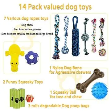 MLCINI Dog Toys Rope Dog Toys Dog Toy Set 14 Pack Dog Squeaky Ball Plush Dog Toys Nylon Dog Bone Dog Toys for Aggressive chewers for Small,Medium&Large Dogs