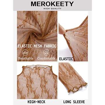MEROKEETY Women's Mesh Sheer Layering Top with Floral Embroidery
