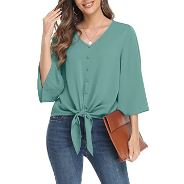 VIISHOW Women's Floral Chiffon Blouse - Sexy V-Neck Summer Top with Tie Front
