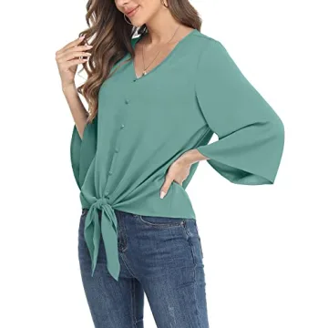 VIISHOW Women's Floral Chiffon Blouse Sexy V-Neck Summer Top