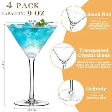 Qipecedm Martini Glasses Set of 4 - Lead-Free Crystal