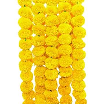 TIED RIBBONS 10 PC Marigold Garland for Decoration | 5 Feet, Yellow | Christmas Decorations | Marigo...