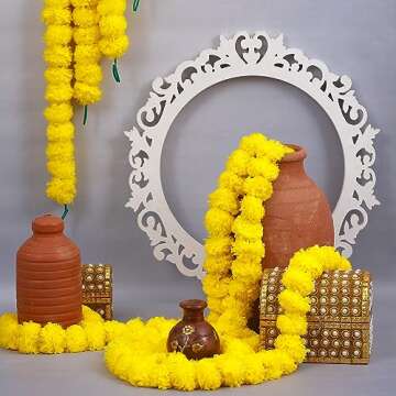 10 PC Marigold Garland for Festivals and Weddings | Yellow Decoration | TIED RIBBONS