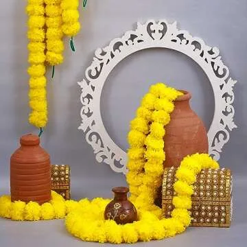 10 PC Marigold Garland for Festivals and Weddings | Yellow Decoration | TIED RIBBONS
