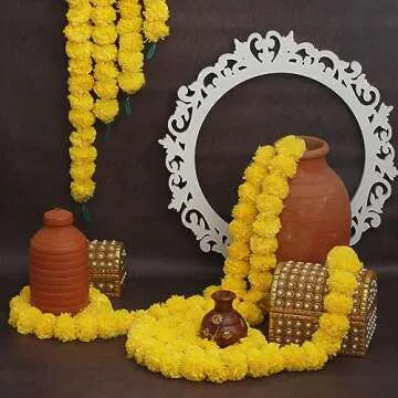 10 PC Marigold Garland for Festivals and Weddings | Yellow Decoration | TIED RIBBONS