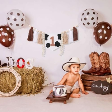 My First Rodeo Yarn Tassel Bunting - Cow Highchair Tassel Banner for 1st Birthday Party Decorations,Farm Animal Cake Smash Photo Props,Western Party for 1st Birthday Baby Showers (Cow Banner)