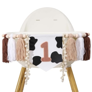 My First Rodeo Yarn Tassel Bunting - Cow Highchair Tassel Banner for 1st Birthday Party Decorations,Farm Animal Cake Smash Photo Props,Western Party for 1st Birthday Baby Showers (Cow Banner)