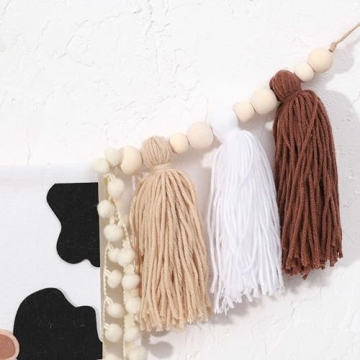 My First Rodeo Yarn Tassel Bunting - Cow Highchair Tassel Banner for 1st Birthday Party Decorations,Farm Animal Cake Smash Photo Props,Western Party for 1st Birthday Baby Showers (Cow Banner)