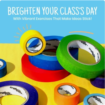 Craftzilla Colored Masking Tape – 6 Color Masking Tape Rolls – 990 Feet x 1 Inch Painters Tape – Colored Painters Tape Assortment – Painter Tape – Craft Tape – Labeling Colorful Masking Tape