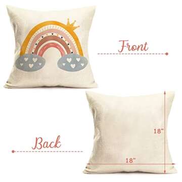 Boho Rainbow Throw Pillow Covers, Bohemian Baby Nursery Cotton Linen Pillow Cases Neutral Rainbow Sofa Couch Decor 18X 18'' Baby Shower Birthday Gift for Girls Set of 4