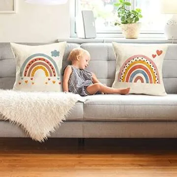 Vibrant Boho Rainbow Pillow Covers for Kids Room Decor