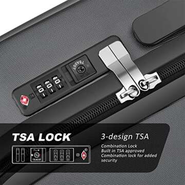 TopZK JZRSuitcase Carry On Luggage ABS+PC Suitcase with Spinner Wheels TSA Lock 20in 24in 28in (black, 20in)