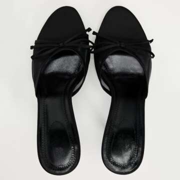 YIYA Women's Elegant Black Mesh Mules Kitten Heels