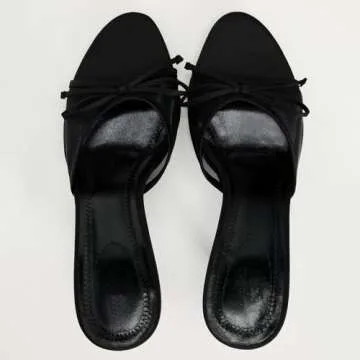 YIYA Women's Elegant Black Mesh Mules Kitten Heels